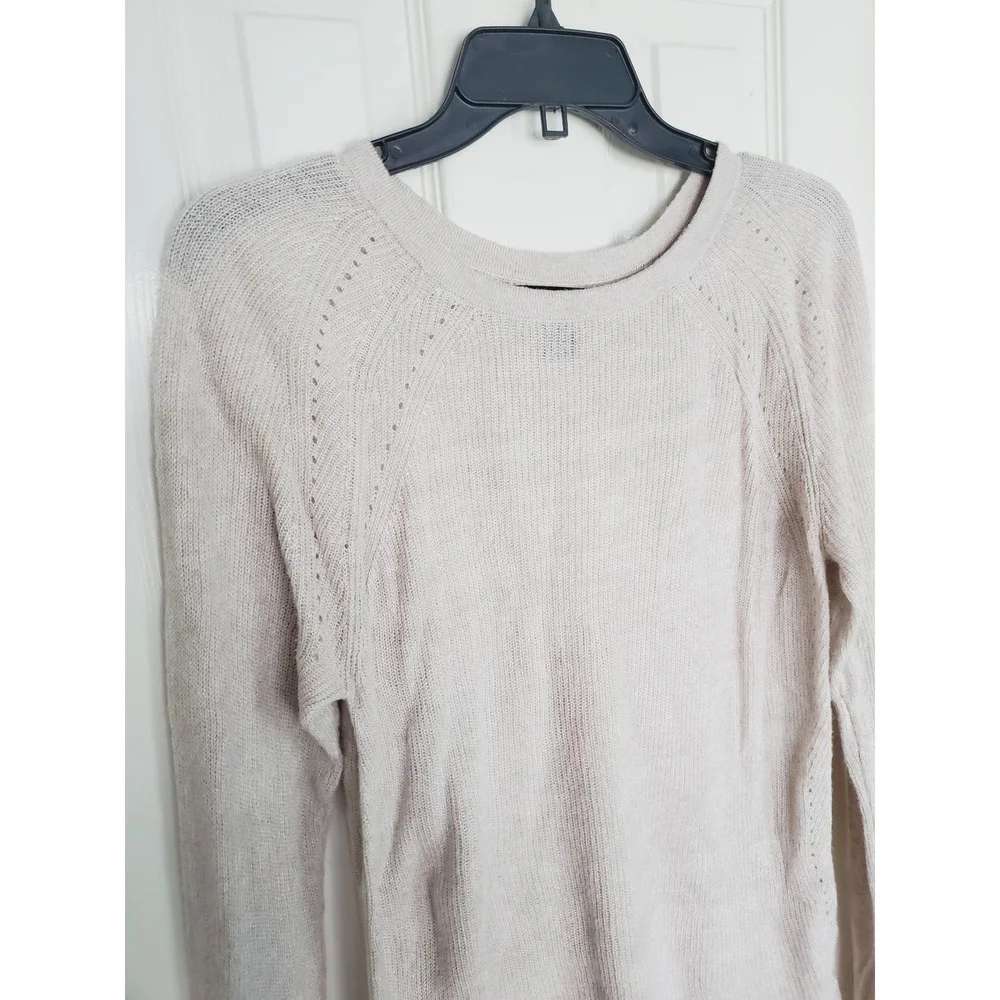 Tahari Sweater Beige Linen Blend‎ Pointelle Knit Long Sleeve Casual Neutral Med